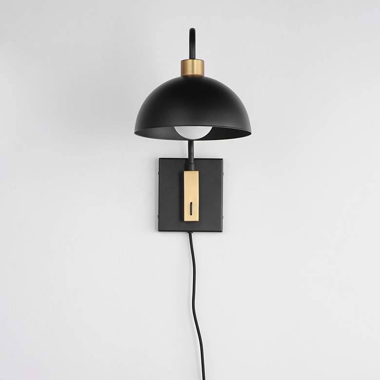 Image 2 Maxim Thelonious 15" High Black/Natural Aged Brass 1-Light Wall Sconce more views