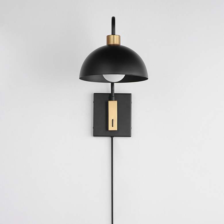 Image 3 Maxim Thelonious 15" High Black/Natural Aged Brass 1-Light Wall Sconce more views
