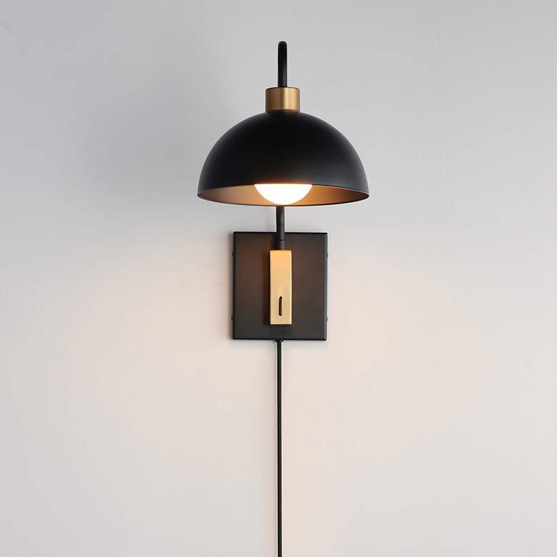 Image 4 Maxim Thelonious 15" High Black/Natural Aged Brass 1-Light Wall Sconce more views