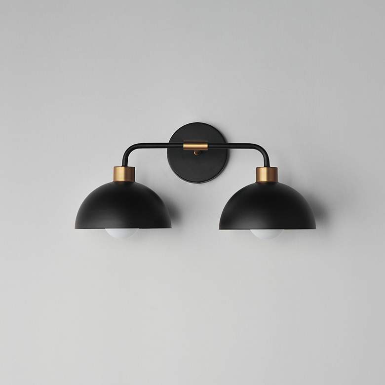 Image 2 Maxim Thelonious 19 1/4" Wide Black/Natural Aged Brass2-Light Wall Sco more views