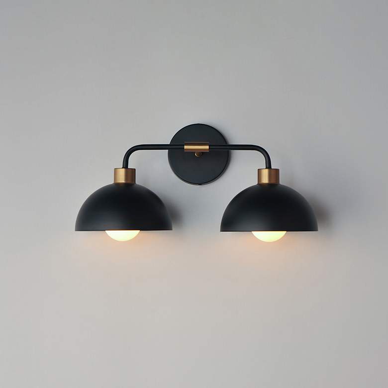 Image 3 Maxim Thelonious 19 1/4" Wide Black/Natural Aged Brass2-Light Wall Sco more views