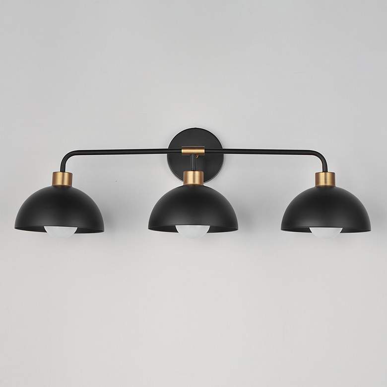 Image 2 Maxim Thelonious 30 3/4" Wide Black/Natural Aged Brass 3-Light Bath Va more views