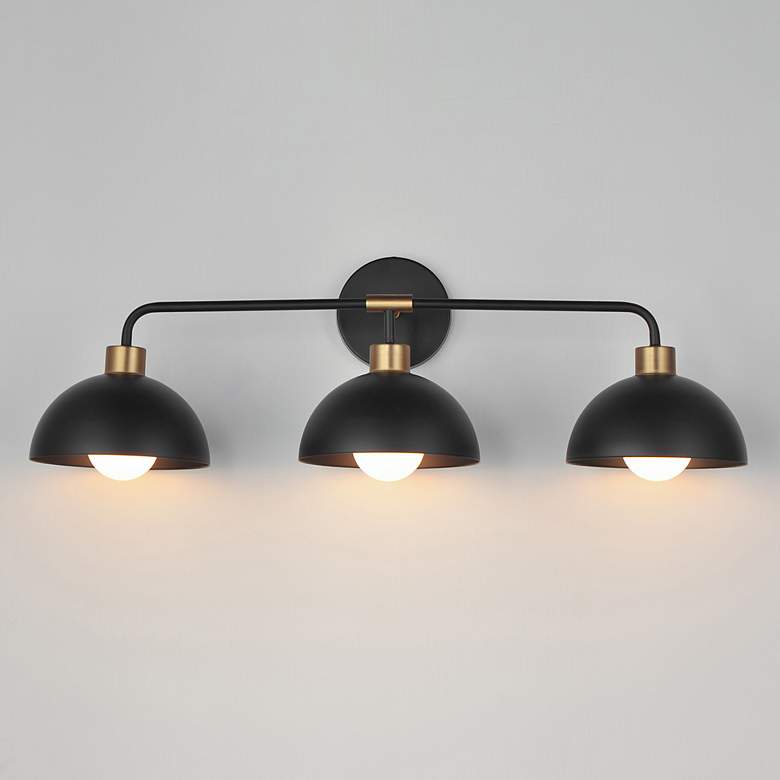 Image 3 Maxim Thelonious 30 3/4" Wide Black/Natural Aged Brass 3-Light Bath Va more views