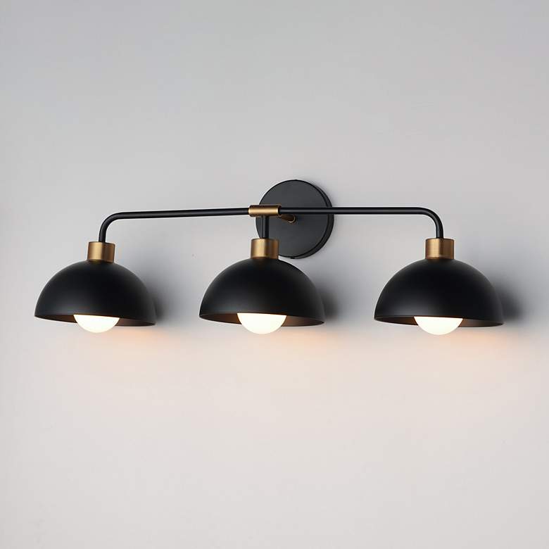 Image 4 Maxim Thelonious 30 3/4" Wide Black/Natural Aged Brass 3-Light Bath Va more views