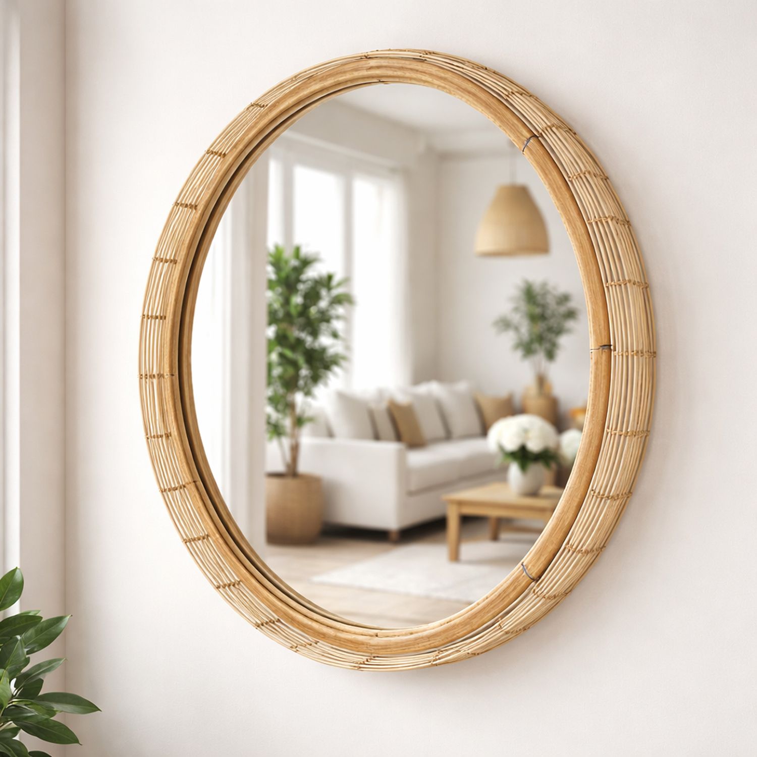 Image 5 Maxim Vannerie 30" Ecru Round Wall Mirror more views