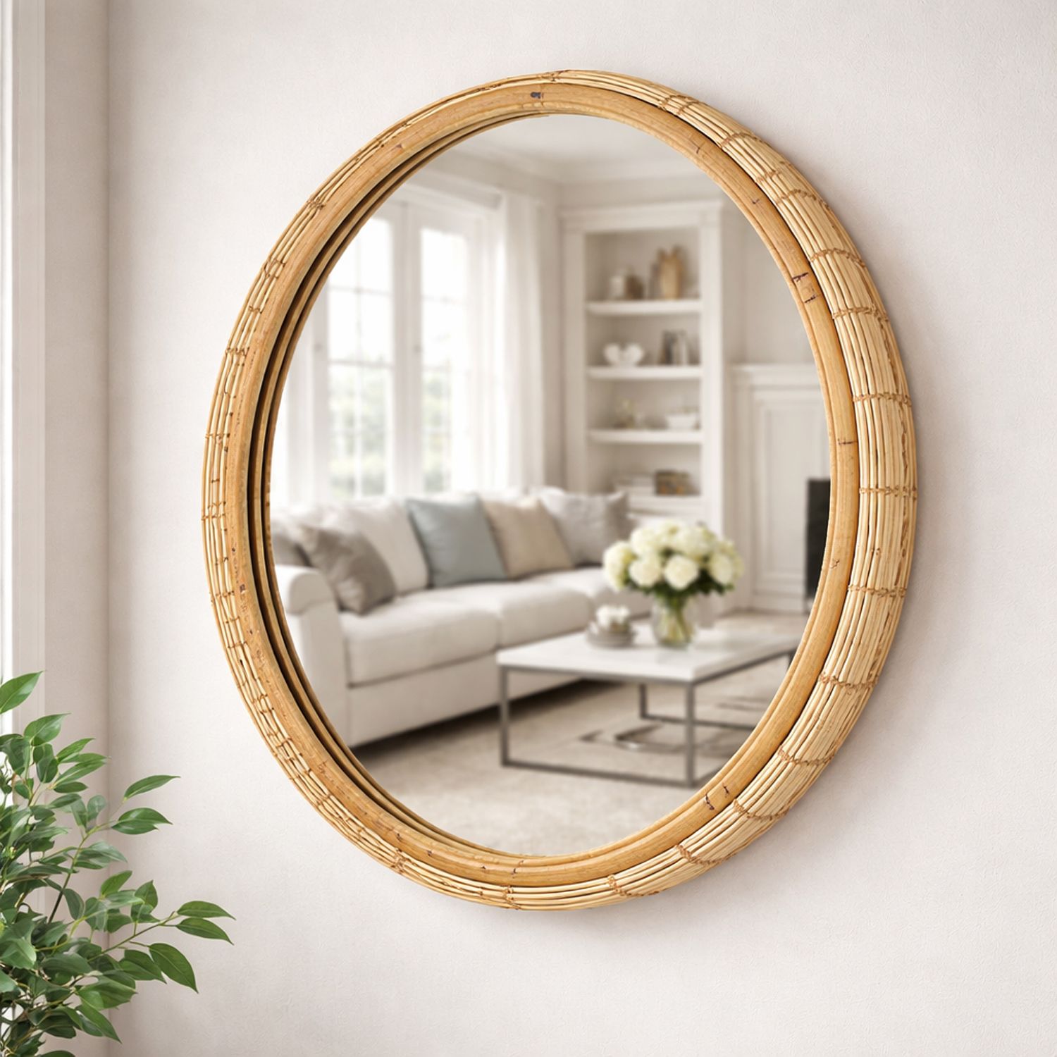 Image 6 Maxim Vannerie 30" Ecru Round Wall Mirror more views