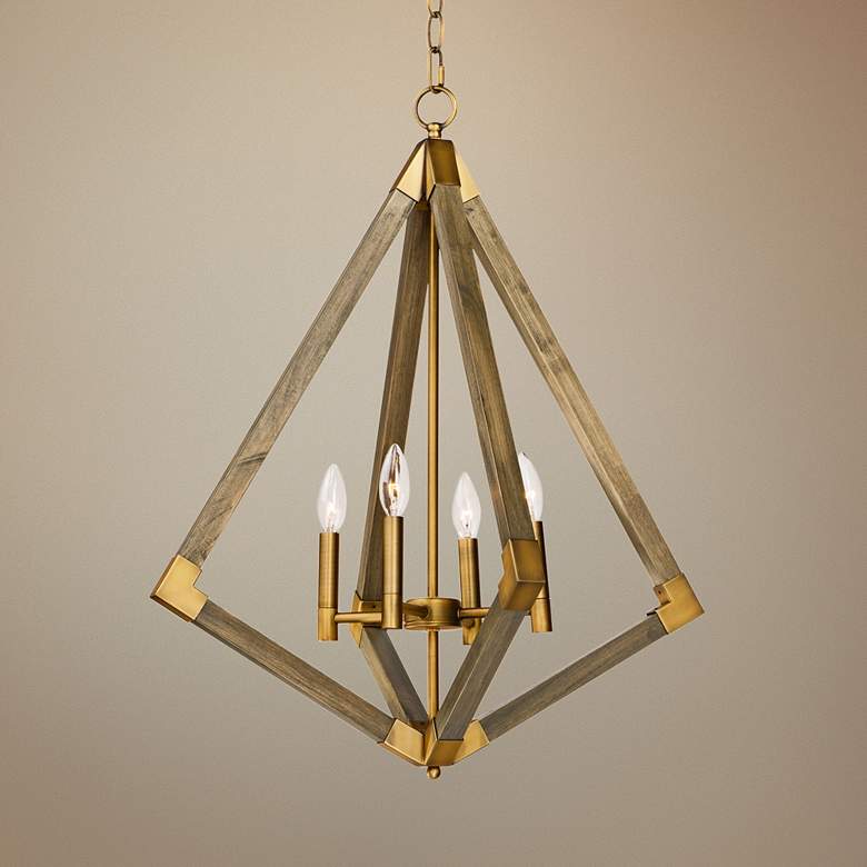 Image 1 Maxim Vector 24" Oak and Brass Modern Geometric Pendant Light