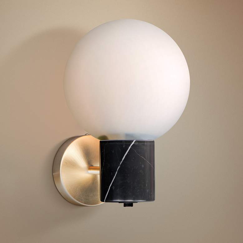 Image 1 Maxim Vesper 11 1/2 inch High Satin Brass and Black Wall Sconce