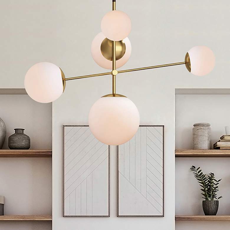 Image 1 Maxim Vesper 37 1/2" Wide Satin Brass and Black 5-Light Modern Pendant