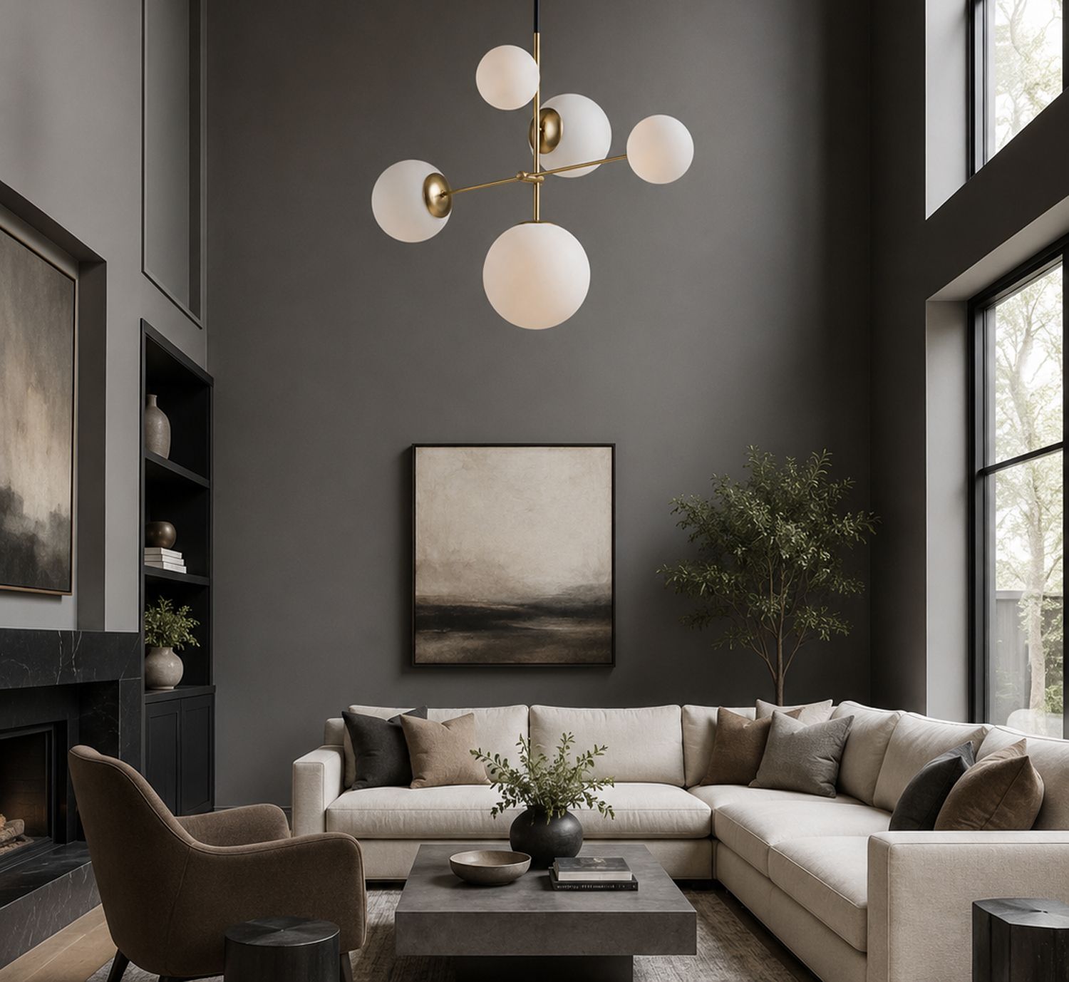 Maxim Vesper 37 1/2" Wide Satin Brass and Black 5-Light Modern Pendant