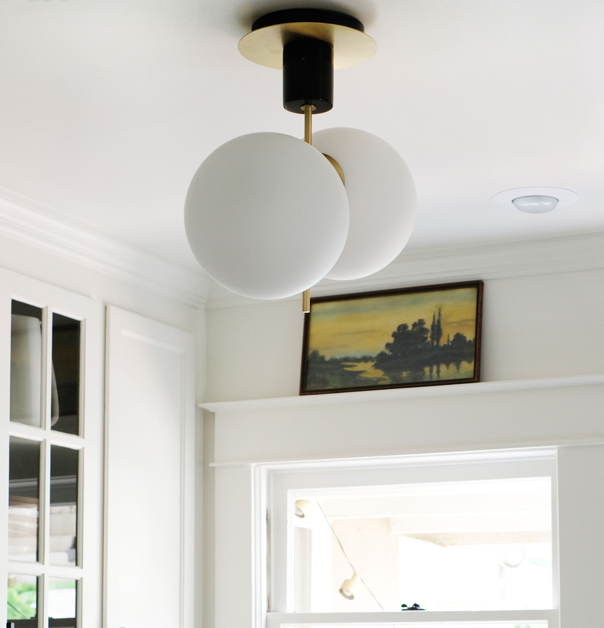 Maxim Vesper 9.75" Wide Bass and White Globe Modern Ceiling Light