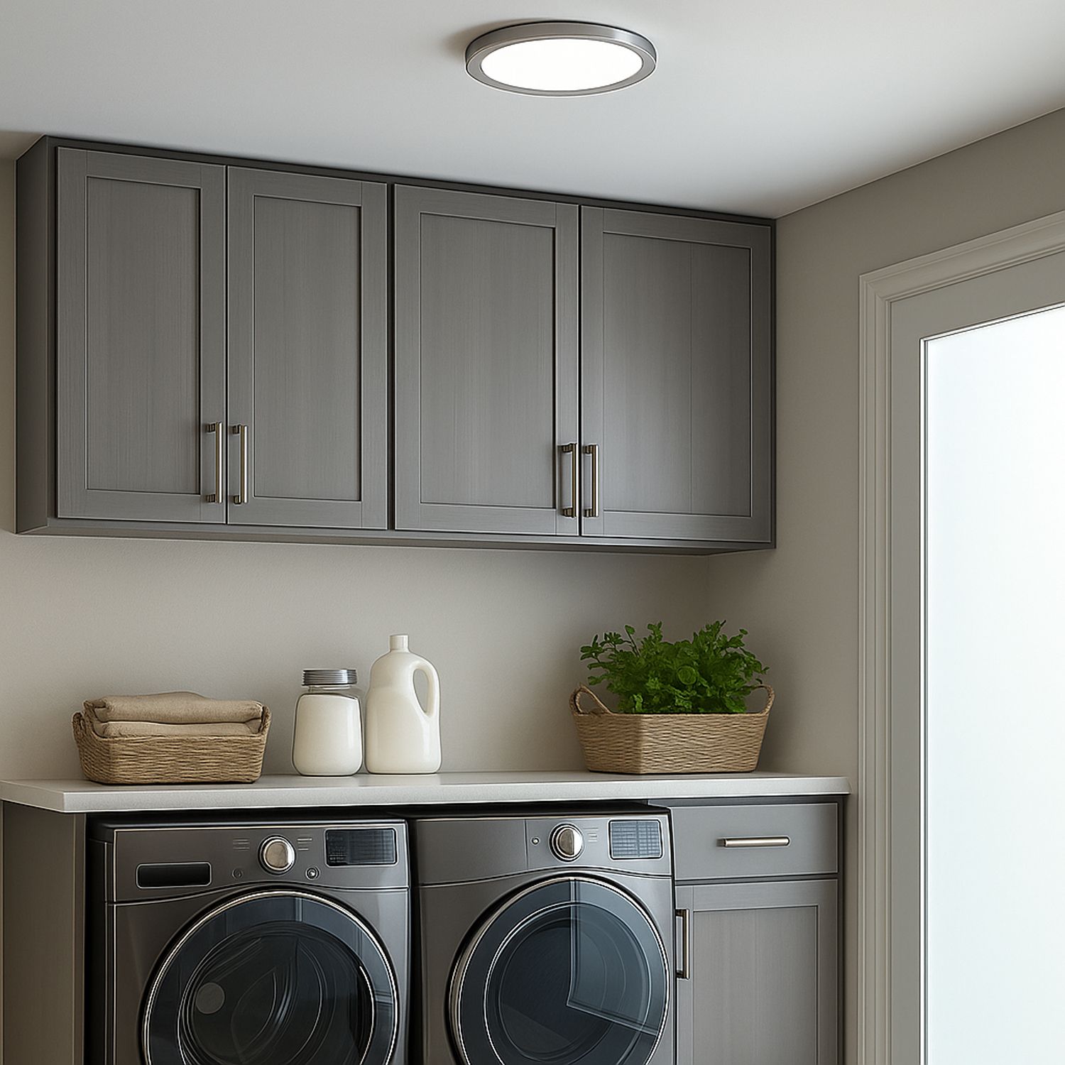 Image 5 Maxim Wafer 7" Wide Round Satin Nickel LED Outdoor Ceiling Light more views