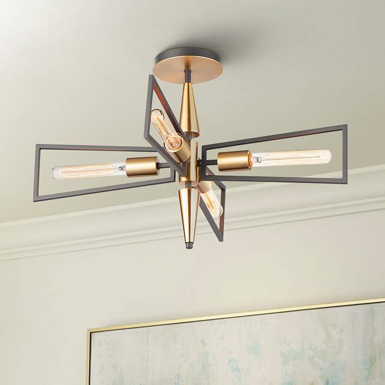 Image 1 Maxim Wings 25" Black and Satin Brass Modern 4-Light Ceiling Light