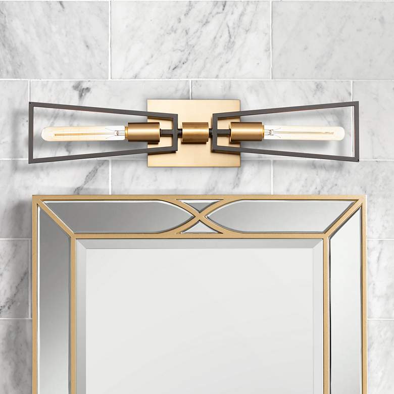 Image 1 Maxim Wings 5"H Black and Satin Brass 2-Light Wall Sconce