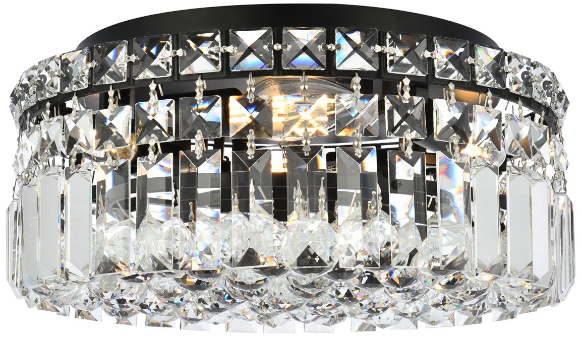 Maxime 12"W Black and Clear Crystal 4-Light Ceiling Light
