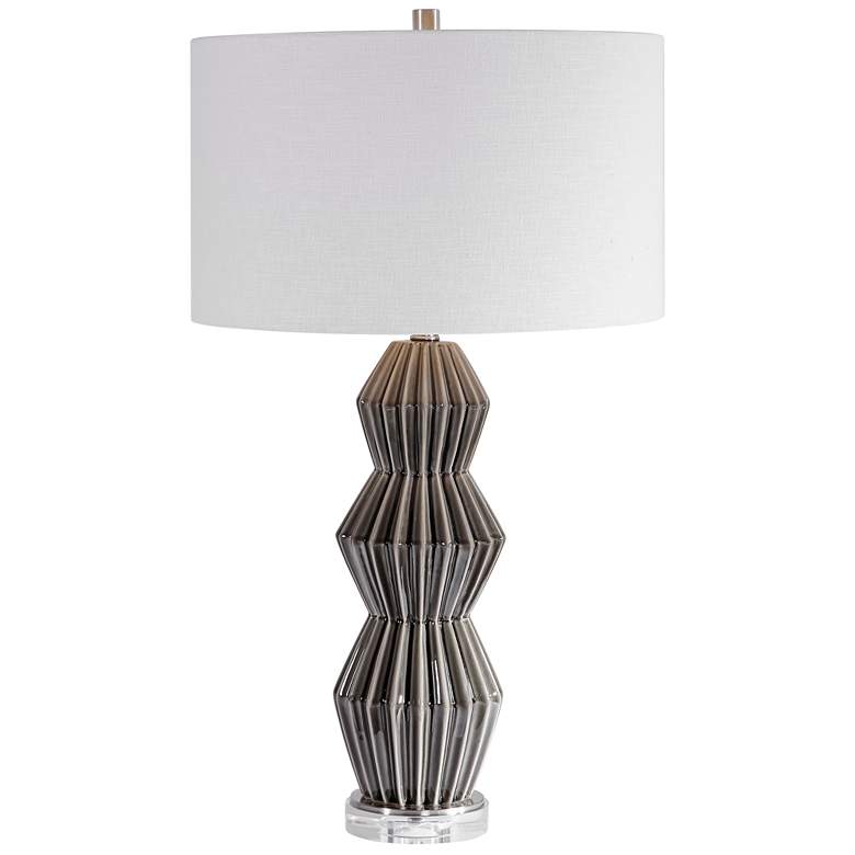 Image 1 Maxime Smokey Gray Glaze Geometric Ceramic Table Lamp