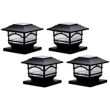 Maxsa Banry 7" High Black LED Solar Post Cap Lights Set of 4