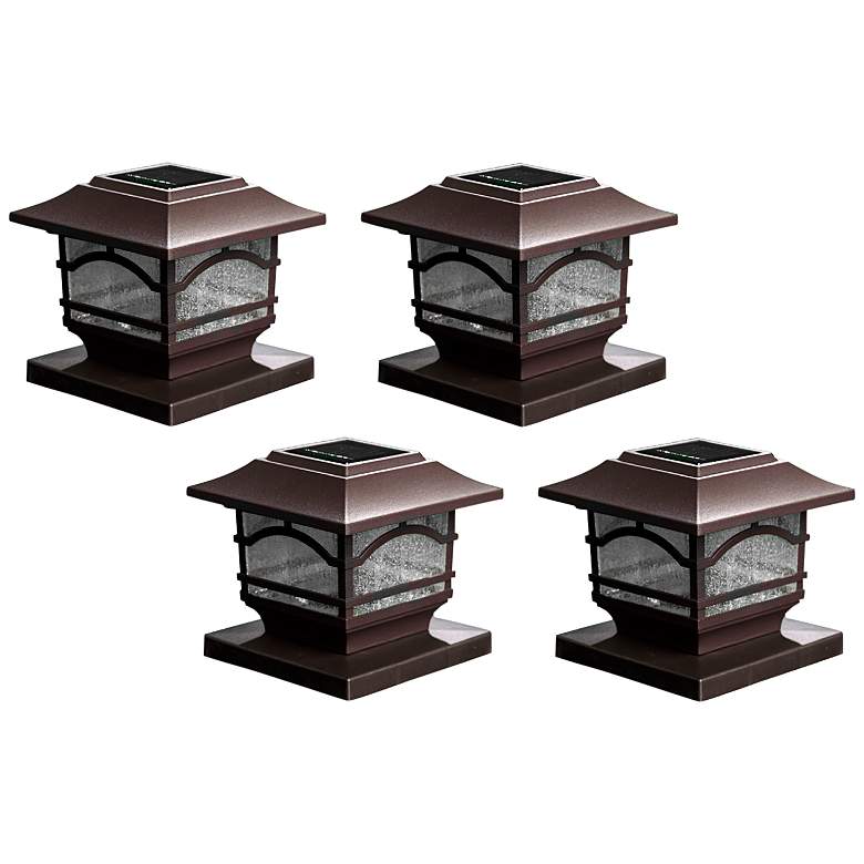 Image 1 Maxsa Banry 7" High Dark Bronze LED Solar Post Cap Lights Set of 4