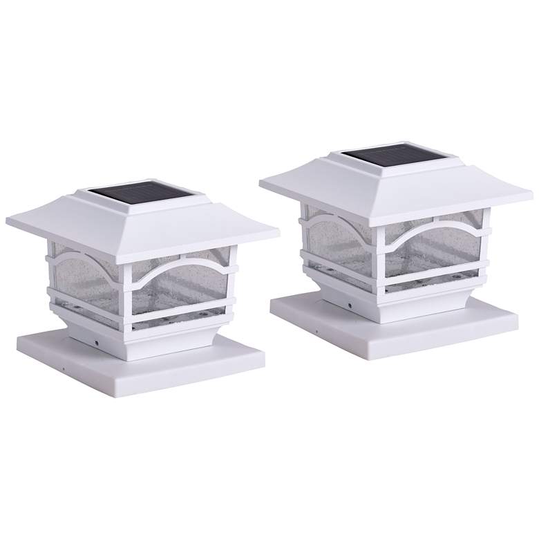 Image 1 Maxsa Banry 7" High White LED Solar Powered Post Cap Lights Set of 2