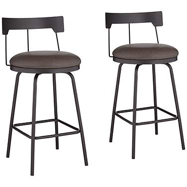 Maxwell 26" Leather and Matte Black Swivel Counter Stools Set of 2