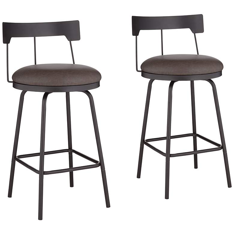 Image 1 Maxwell 26" Leather and Matte Black Swivel Counter Stools Set of 2