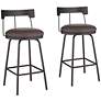 1_Maxwell 26" Leather and Matte Black Swivel Counter Stools Set of 2