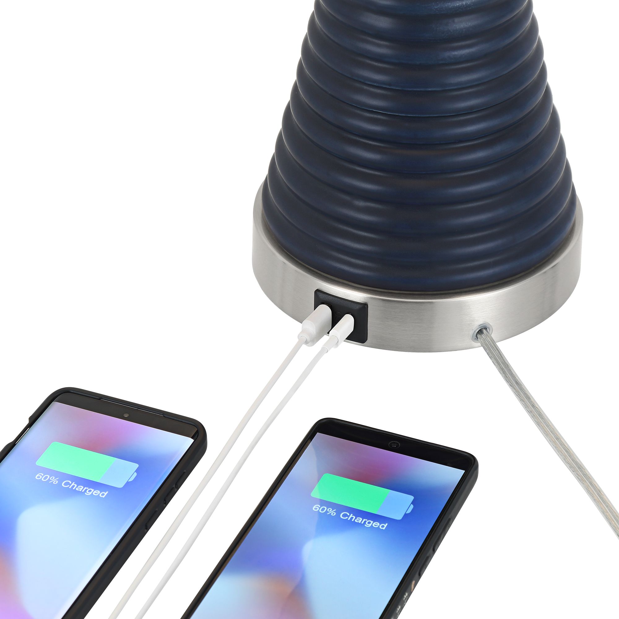 Image 2 Maxwell 27 1/5"H Blue Rippled Ceramic USB Table Lamp Set with Dimmer more views