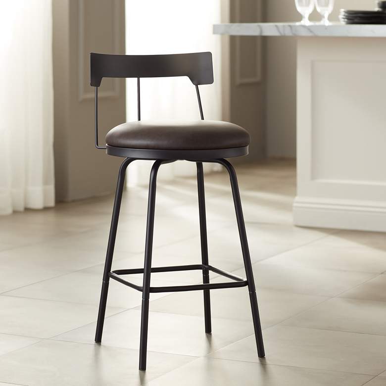 Image 1 Maxwell Matte Black Metal and Leather Swivel Counter Stool