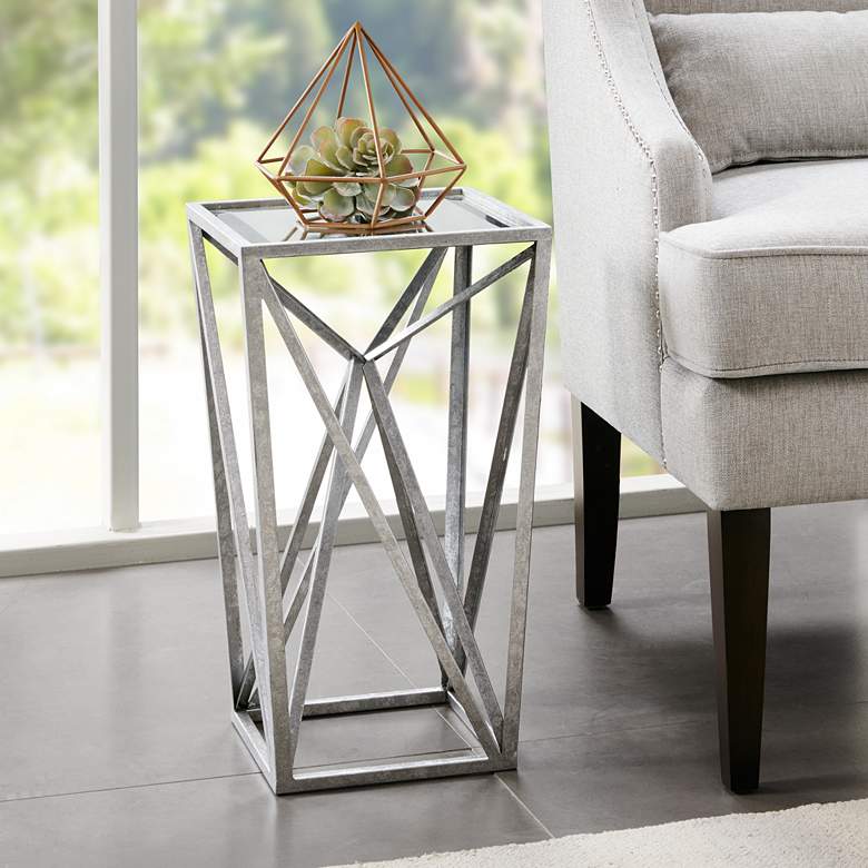 Image 1 Maxx 12 1/4 inch Wide Silver Leaf Finish Modern Mirrored Accent Table