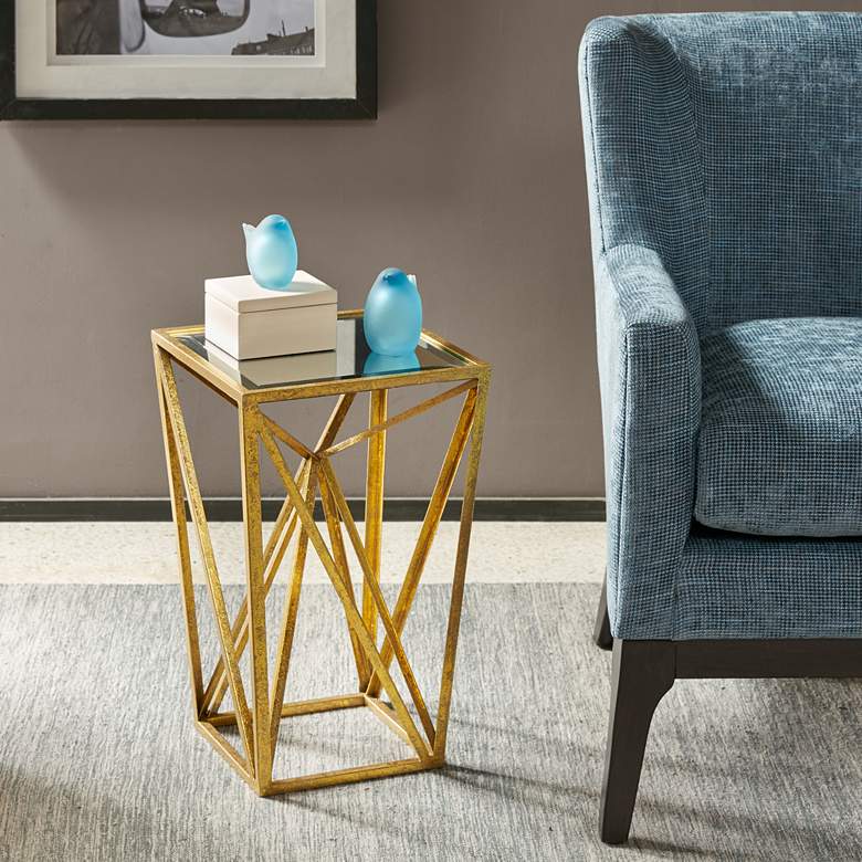 Image 1 Maxx 12 inch Wide Faux Gold Leaf Metal Angular Accent Table