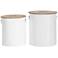 Maxx White Metal Brown Wood Top Round Storage Stool Set of 2