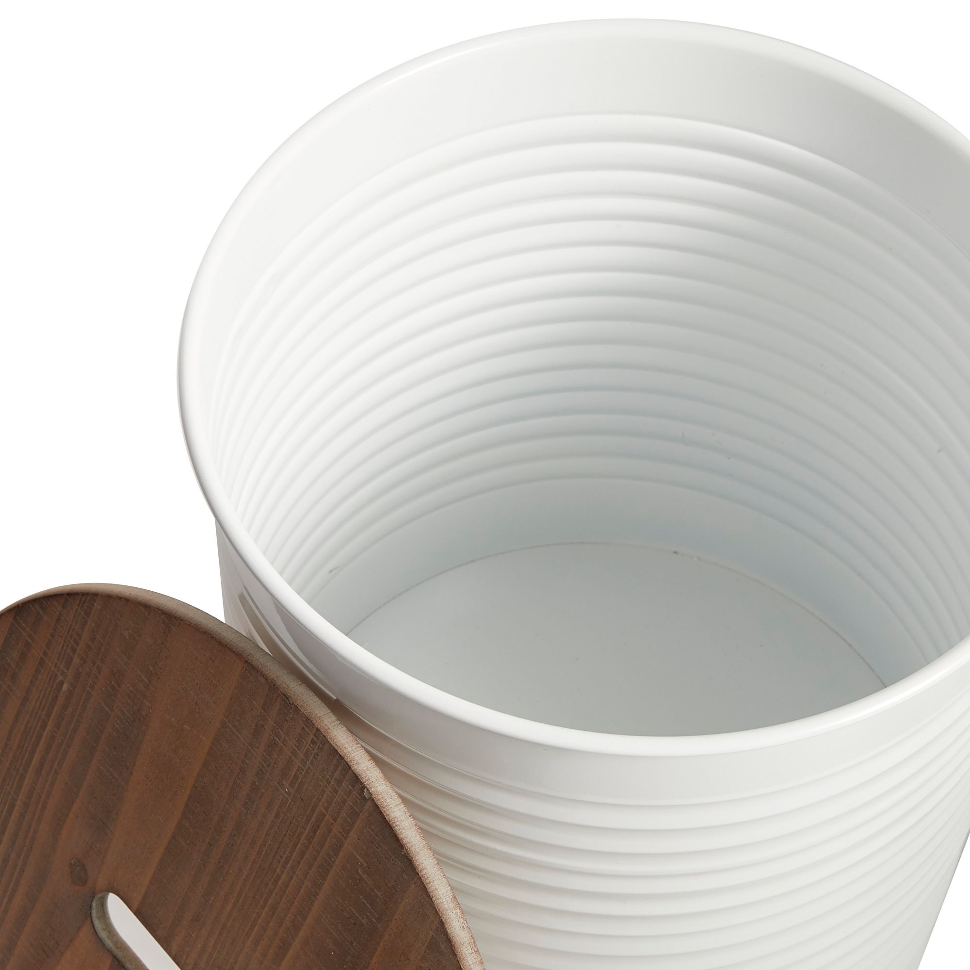 Image 3 Maxx White Metal Brown Wood Top Round Storage Stool Set of 2 more views