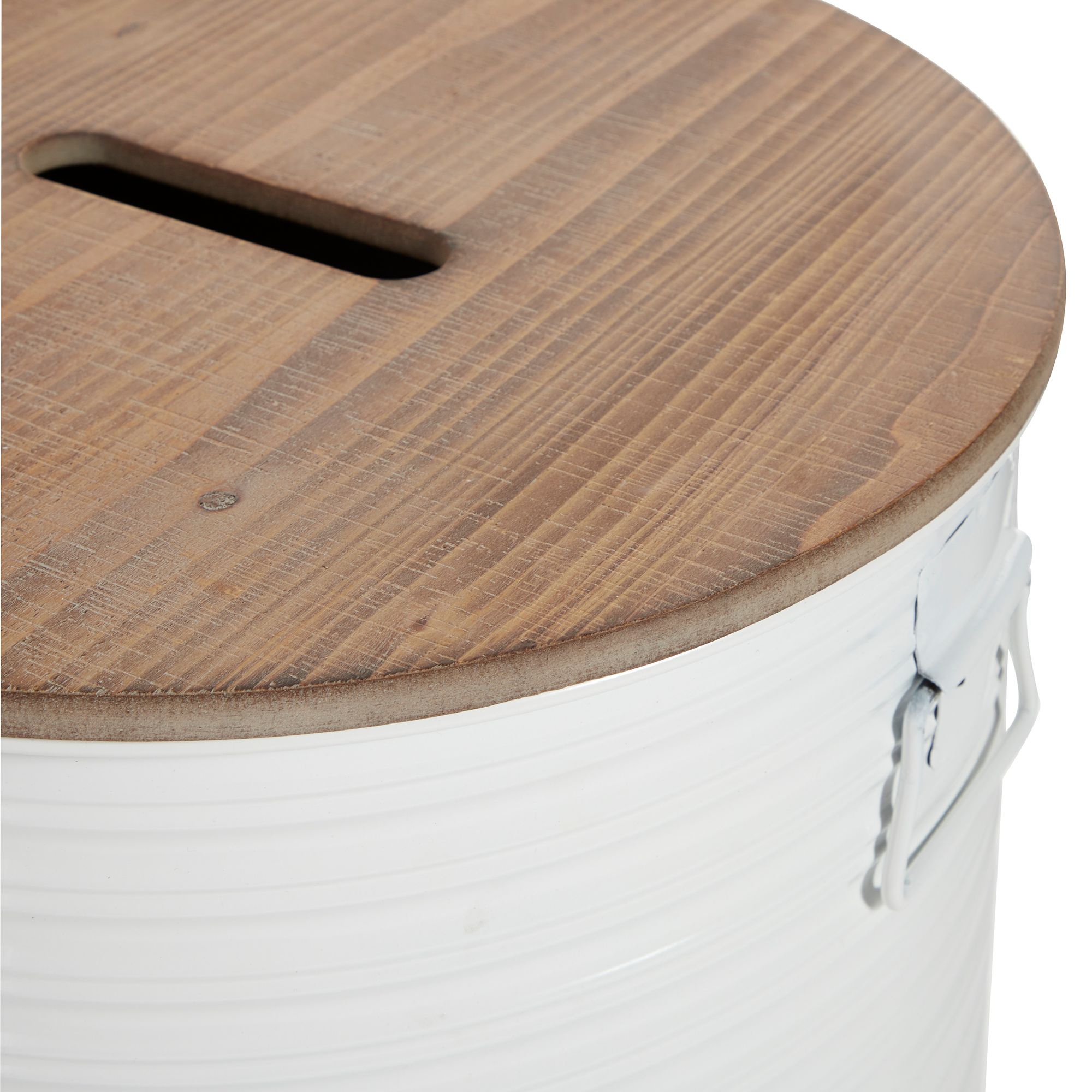 Image 4 Maxx White Metal Brown Wood Top Round Storage Stool Set of 2 more views