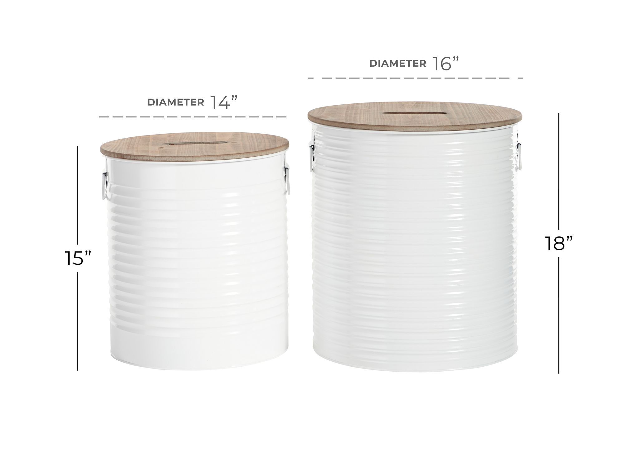 Image 5 Maxx White Metal Brown Wood Top Round Storage Stool Set of 2 more views