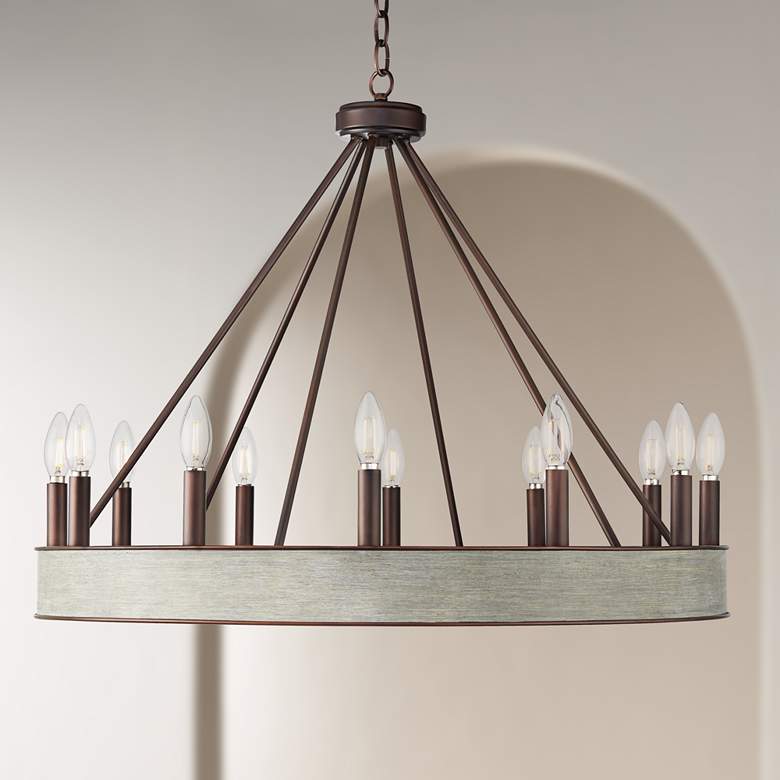 Image 1 May Bell 29 1/2" Wide Bronze Wagon Wheel 12-Light Chandelier