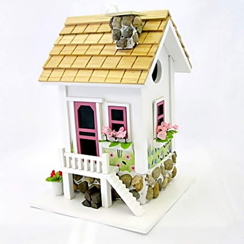 Image 1 May Cottage White Wood and Stone Birdhouse