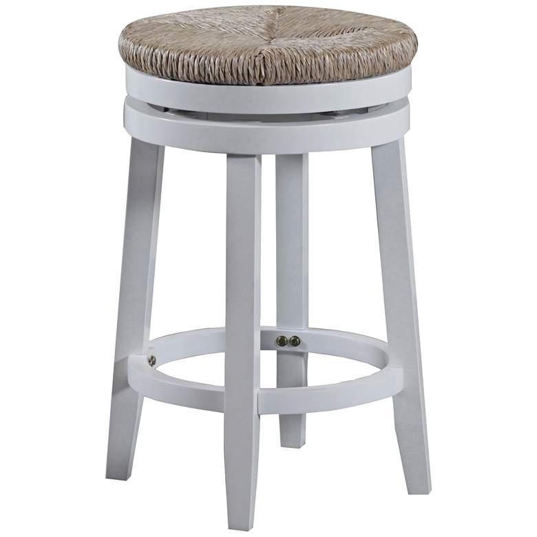 Image 1 Maya 25 1/2 inch White Wood and Seagrass Swivel Counter Stool