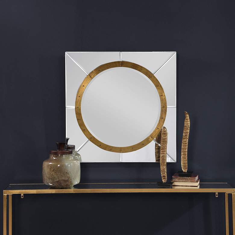 Maya Antiqued Copper 30 3/4 inch Round Frameless Wall Mirror more views
