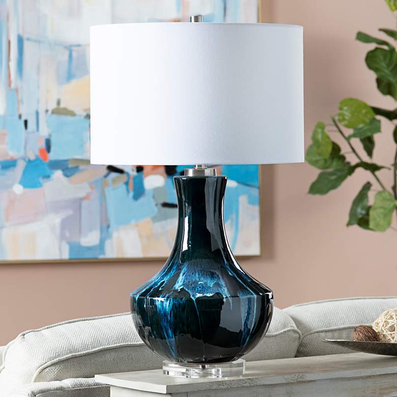 Image 1 Maya Cobalt Reactive Glaze Ceramic Table Lamp