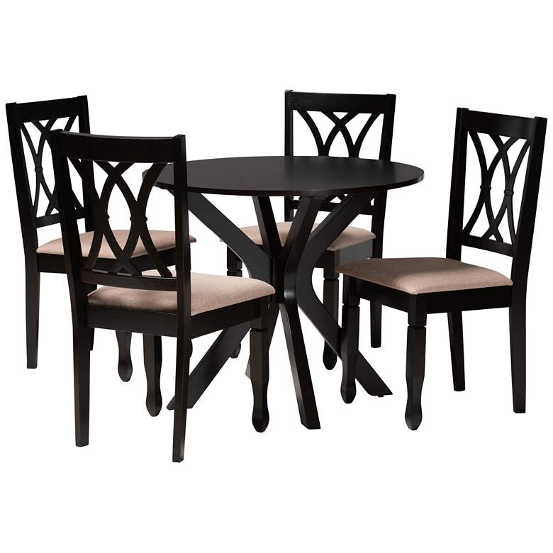 Image 2 Maya Espresso Brown Wood Beige Fabric 5-Piece Dining Set