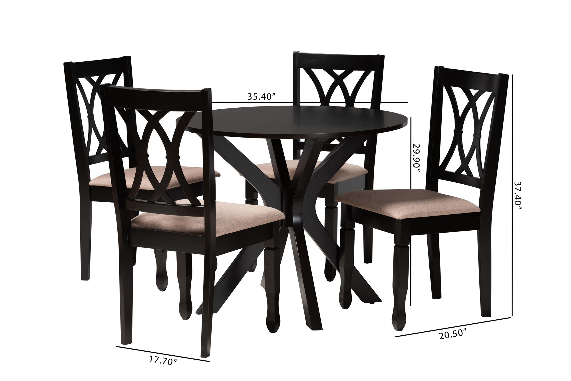 Maya Espresso Brown Wood Beige Fabric 5-Piece Dining Set in scene