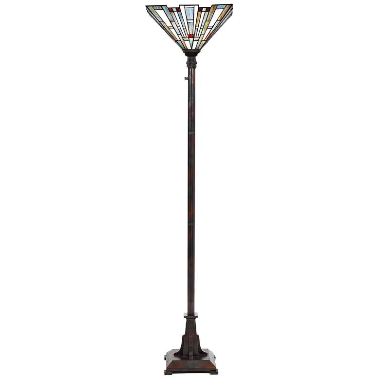 Maybeck Valiant Bronze Tiffany-Style Torchiere Floor Lamp more views