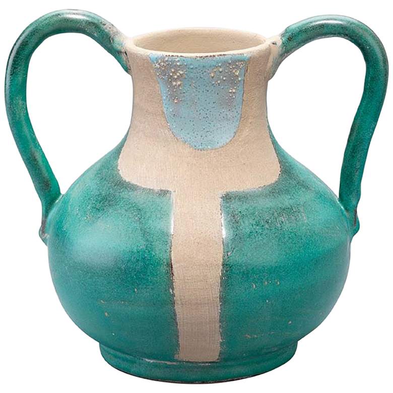 Image 1 Maye 8 inchW Aqua Natural Ceramic Two Handled Decorative Vessel