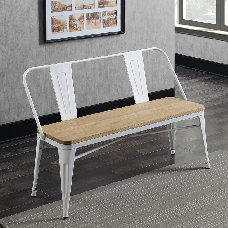 Image 4 Mayfield 45" Wide White and Dark Oak Wood Seat Bench more views
