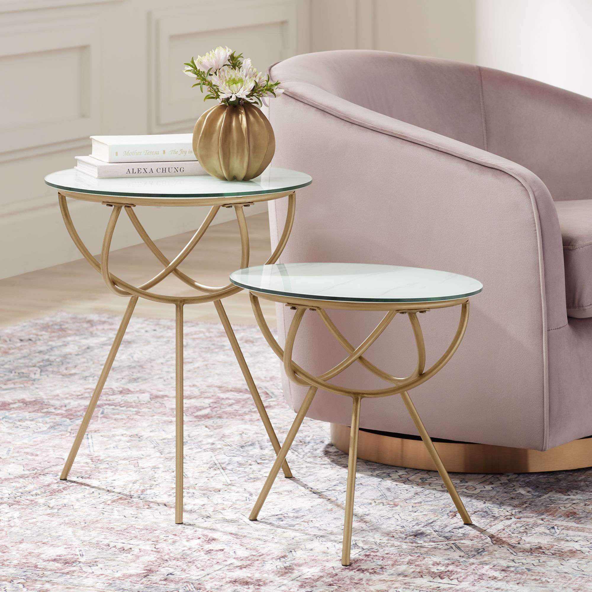 Gold glass store nesting tables