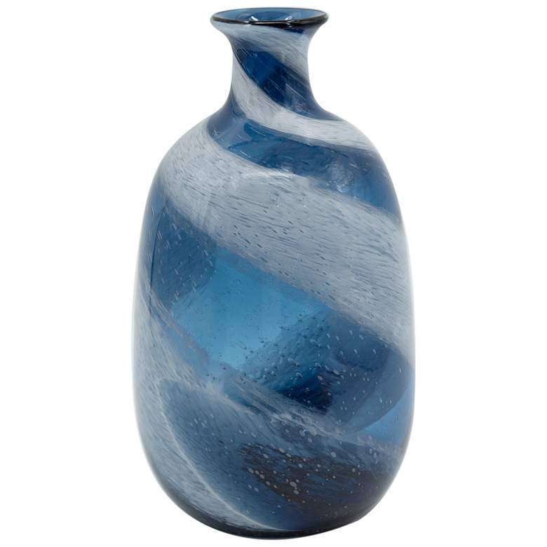 Image 1 Mayron 13.5 inch High Blue and White Swirl Glass Vase