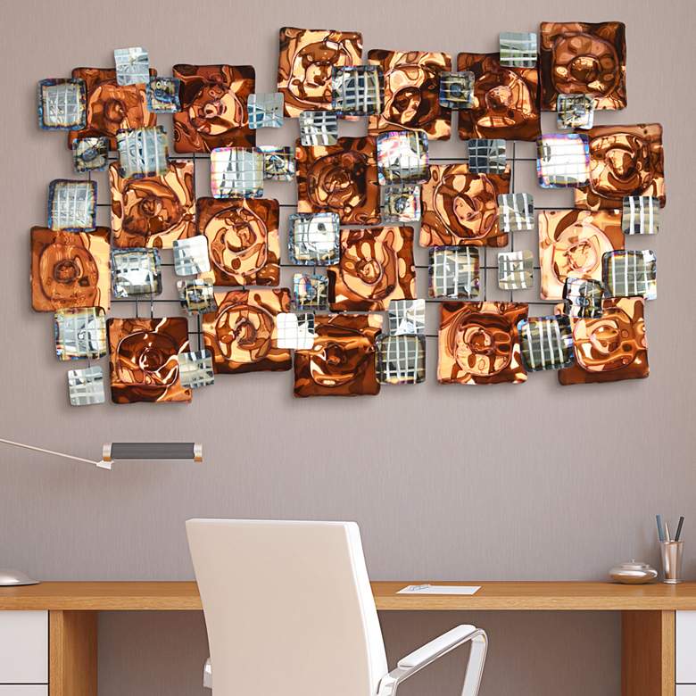 Image 2 Maze 49" Wide Orange Silver Etched Metal Wall Sculpture