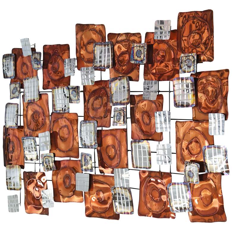 Image 6 Maze 49" Wide Orange Silver Etched Metal Wall Sculpture more views