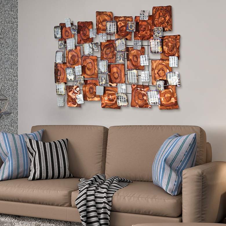 Image 7 Maze 49" Wide Orange Silver Etched Metal Wall Sculpture more views
