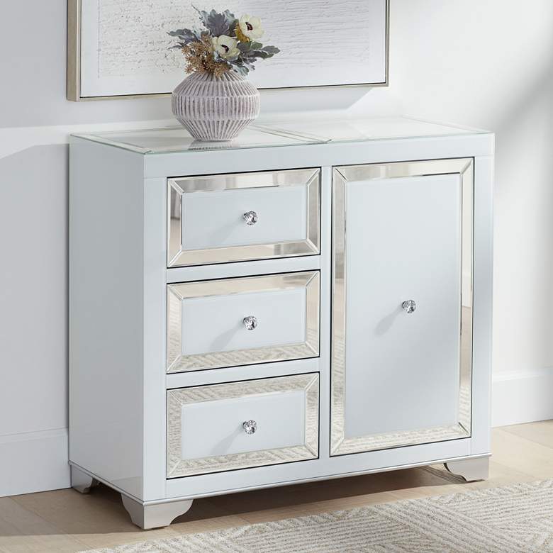 Image 1 McCartney 35 inch Wide White and Glass 1-Door Accent Cabinet